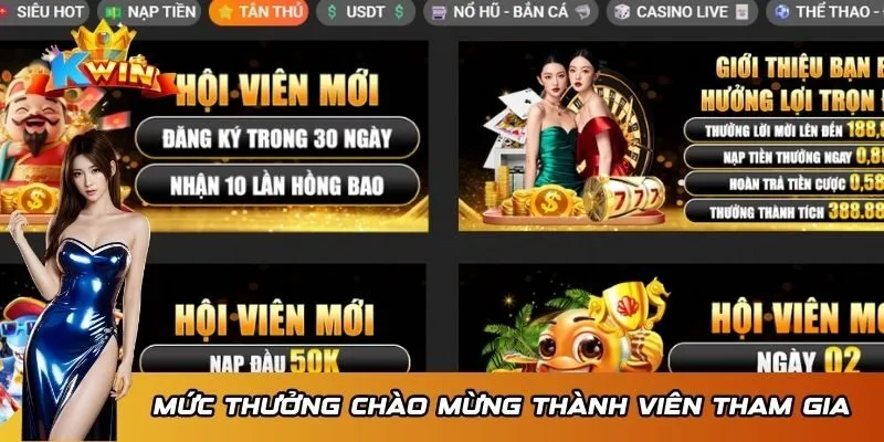 KWIN 20 Mức thưởng chào mừng thành viên mới tham gia